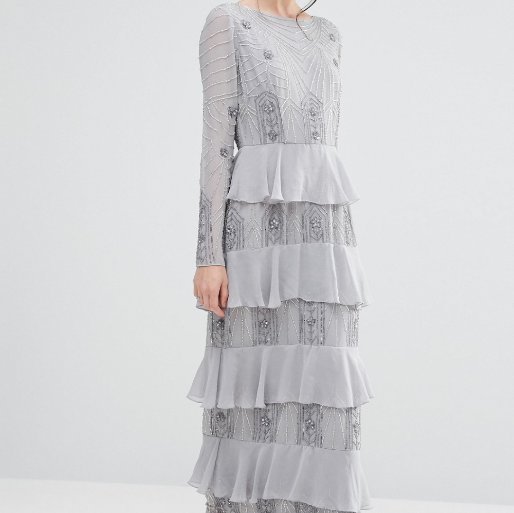 Petite Long Sleeve Embellished Maxi Dress